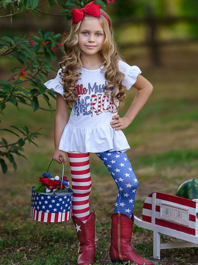 girls Set features a hi-low "Little Miss America" printed tunic with Americana leggings