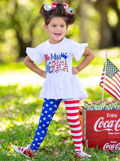 girls Set features a hi-low "Little Miss America" printed tunic with Americana leggings