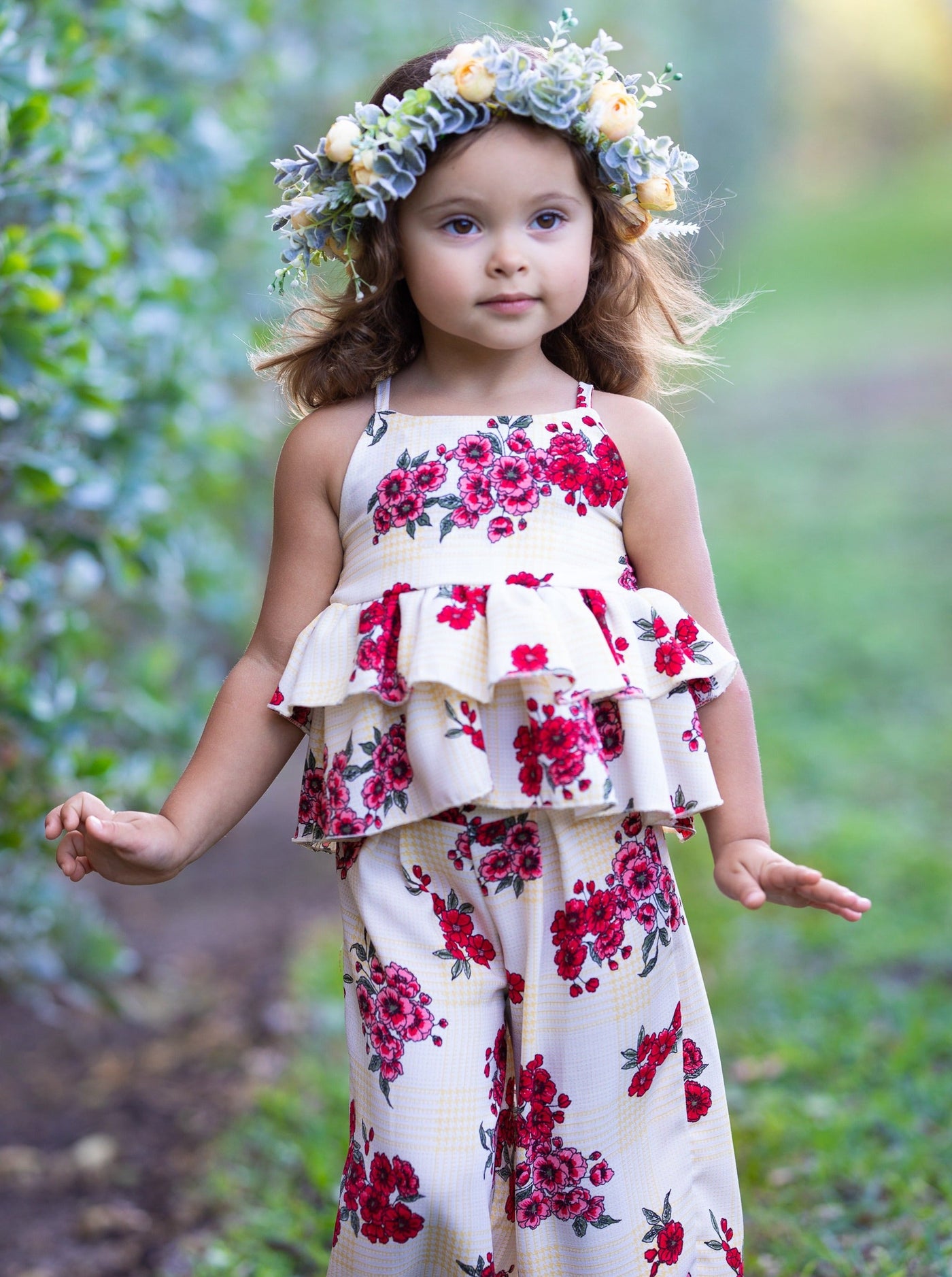 Cute Toddler Outfits | Girls Spring Floral Top & Palazzo Pants Set