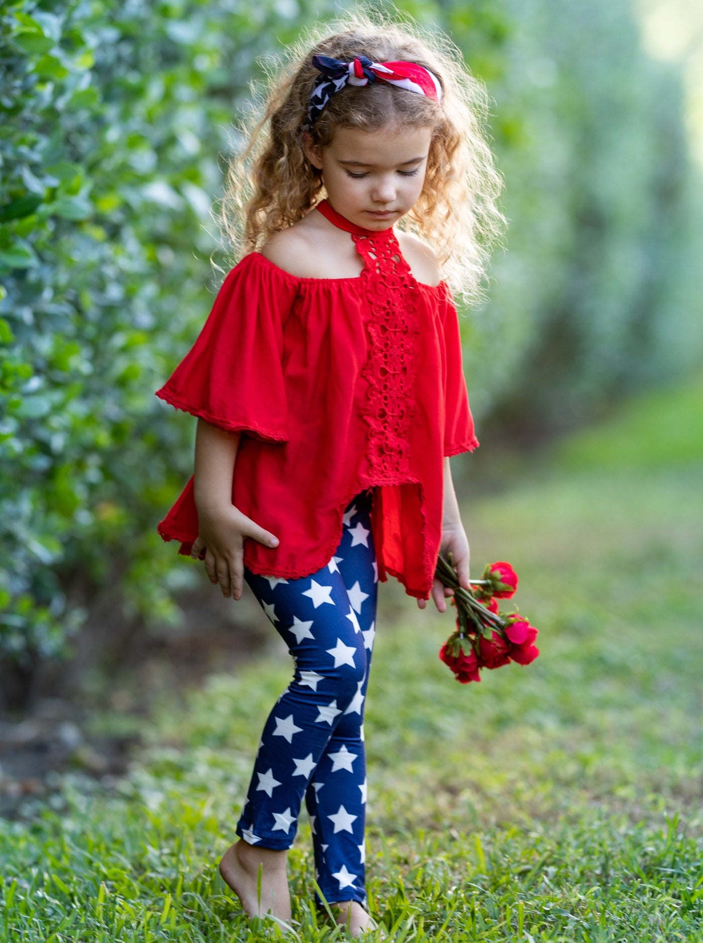 Cute Toddler Outfit | Girls Lace Halter Neck Tunic & Star Leggings Set