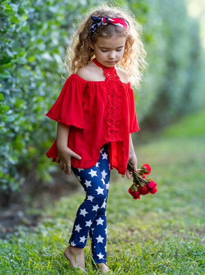 Cute Toddler Outfit | Girls Lace Halter Neck Tunic & Star Leggings Set
