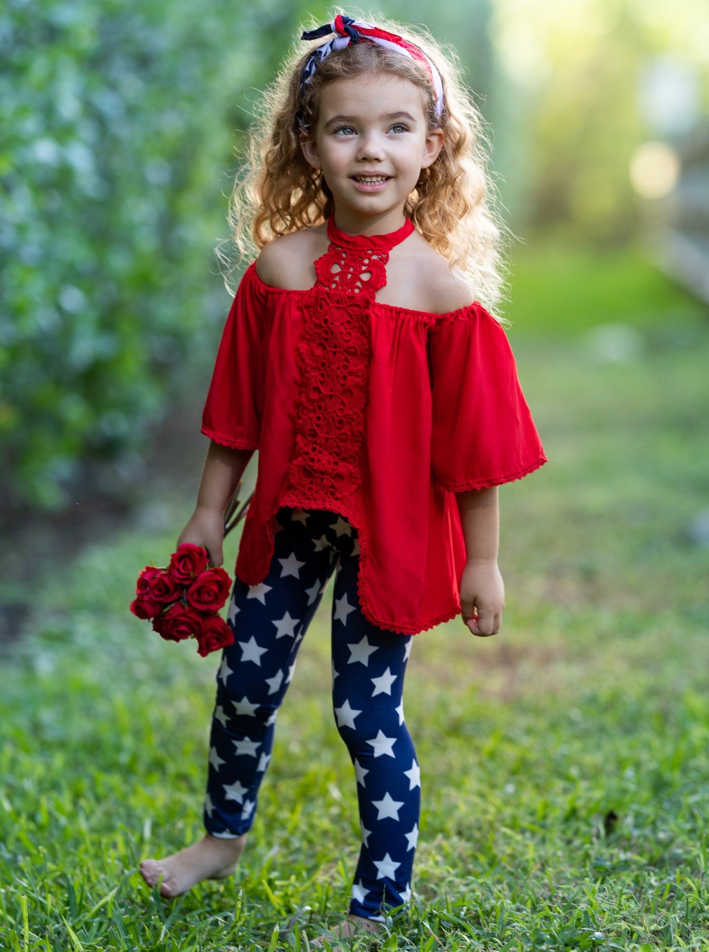 Cute Toddler Outfit | Girls Lace Halter Neck Tunic & Star Leggings Set