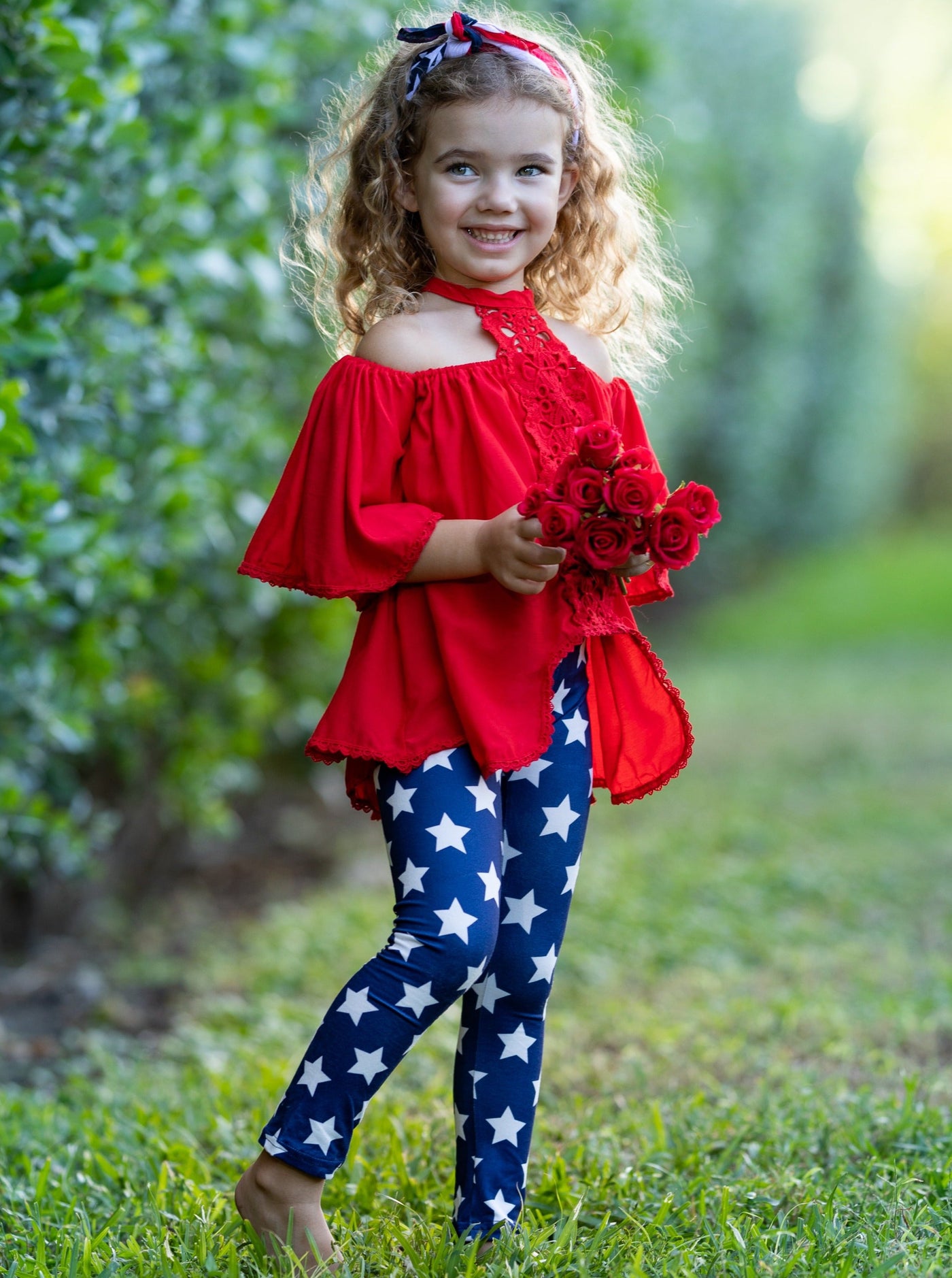 Cute Toddler Outfit | Girls Lace Halter Neck Tunic & Star Leggings Set