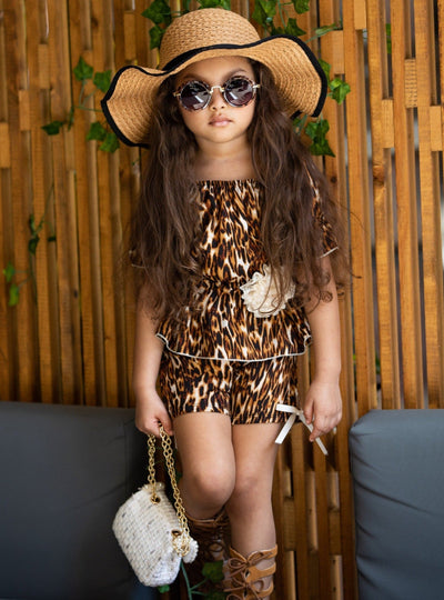 Girls Spring Outfits | Animal Print Boho Ruffle Sleeve & Shorts Set
