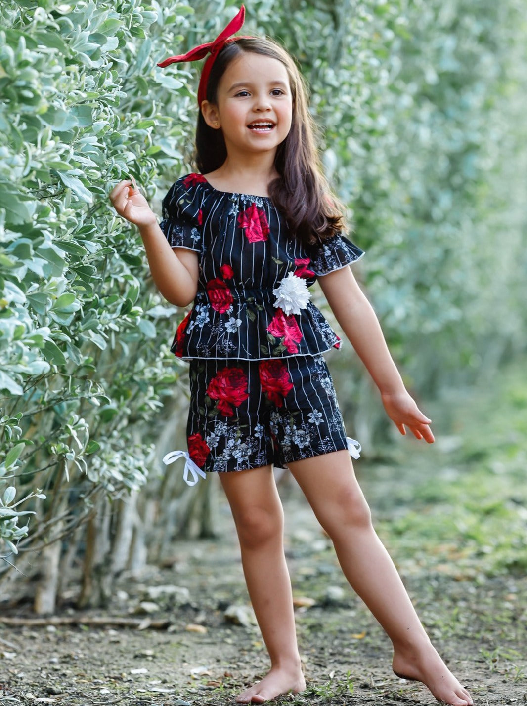 Toddler Spring Outfits | Girls Pinstripe Floral Top & Shorts Set