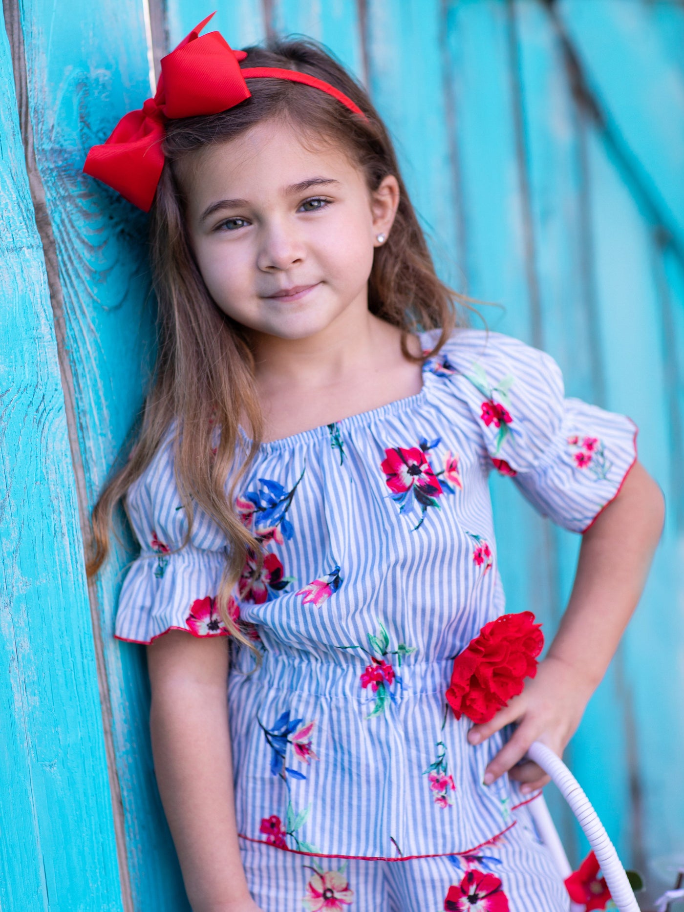 Toddler Spring Outfits | Girls Pinstripe Floral Top & Shorts Set