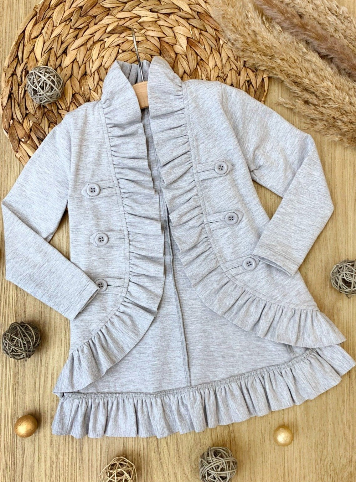 Mommy & Me Matching Grey Ruffled Blazer Cardigan - Mia Belle Girls