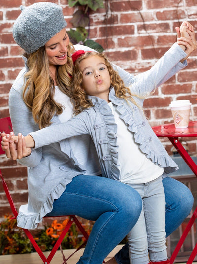 Mommy & Me Matching Grey Ruffled Blazer Cardigan - Mia Belle Girls