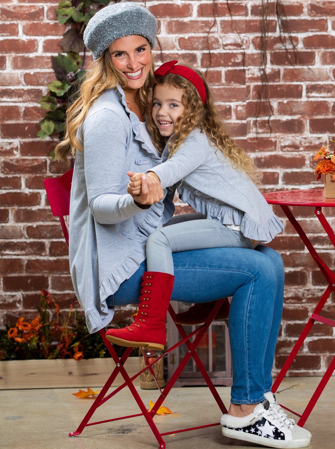Mommy & Me Matching Grey Ruffled Blazer Cardigan - Mia Belle Girls
