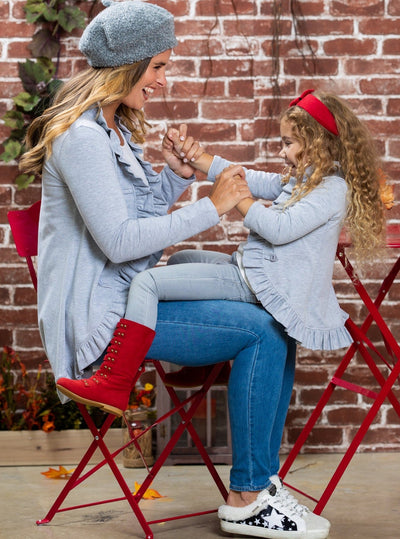 Mommy & Me Matching Grey Ruffled Blazer Cardigan - Mia Belle Girls