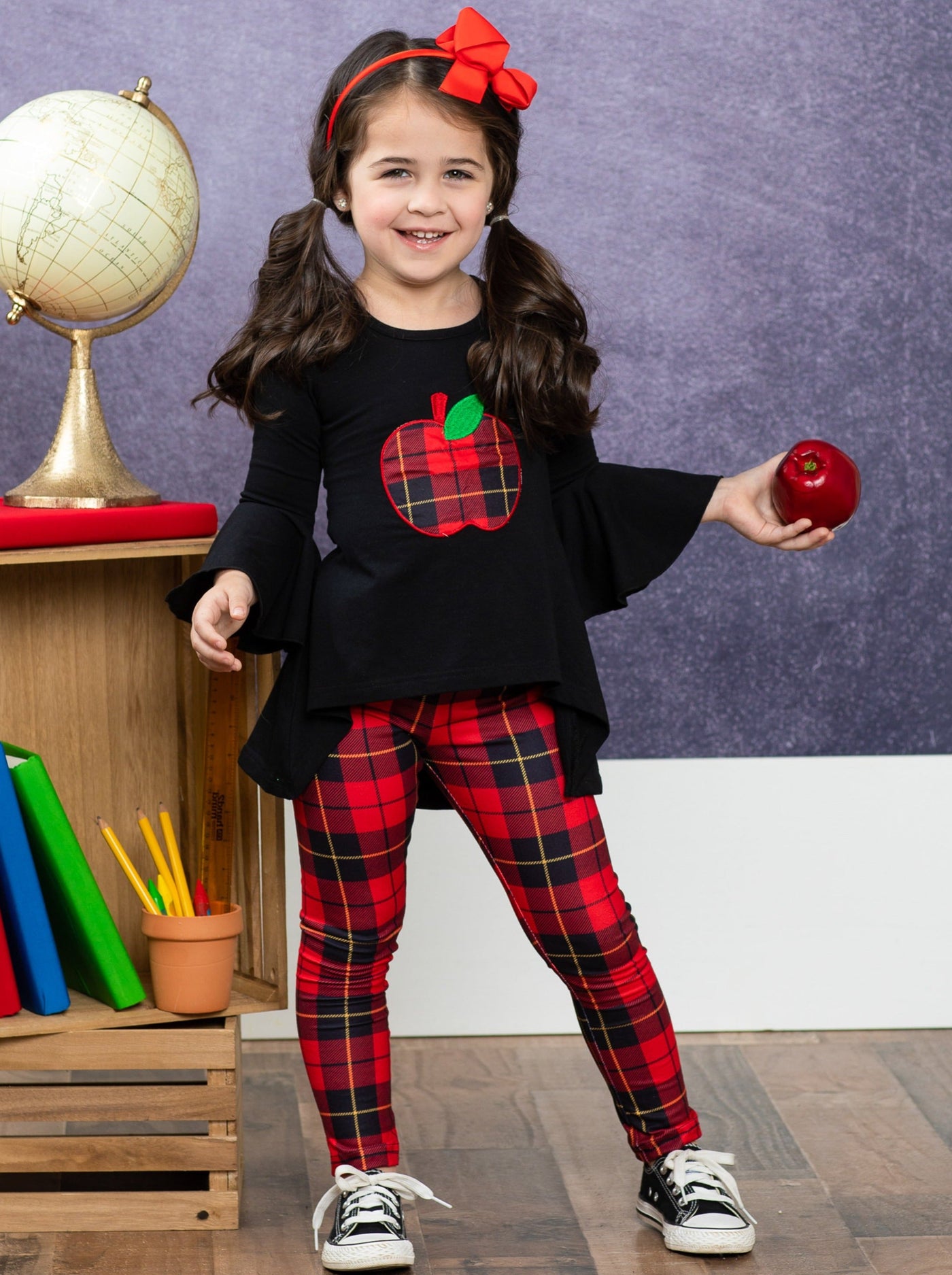 First Day of School | Hi-Lo Tunic & Plaid Leggings | Mia Belle Girls
