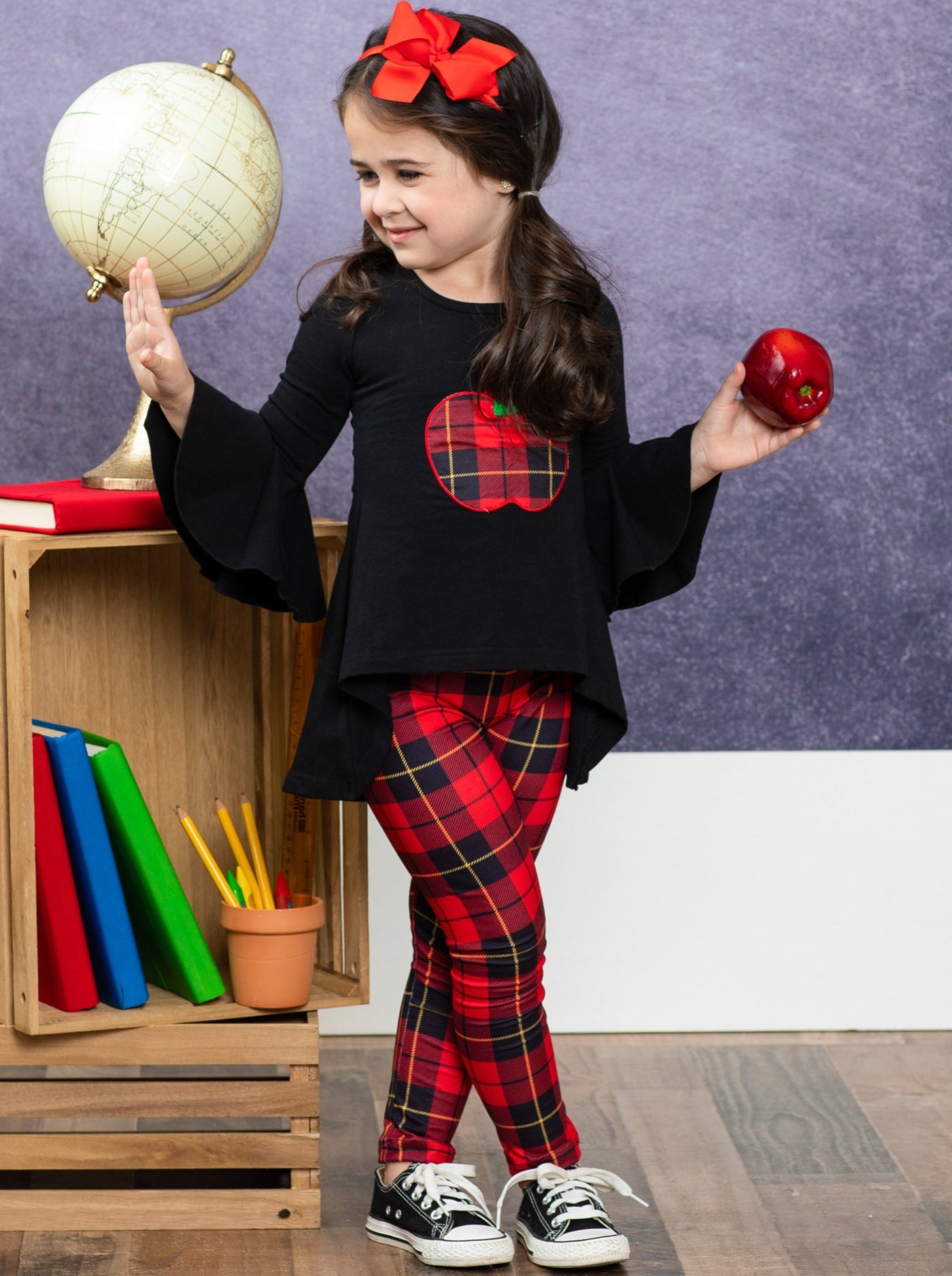 First Day of School | Hi-Lo Tunic & Plaid Leggings | Mia Belle Girls