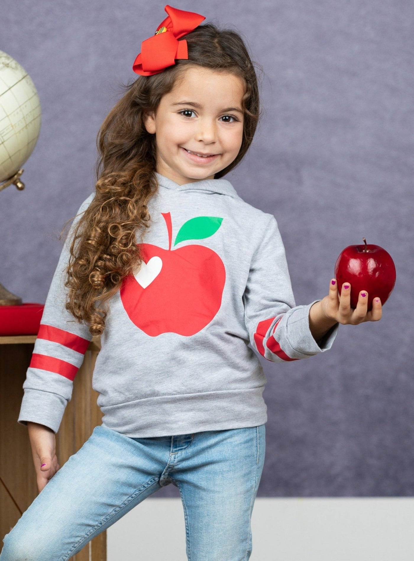 First Day of School | Apple Pullover Hoodie Sweater | Mia Belle Girls