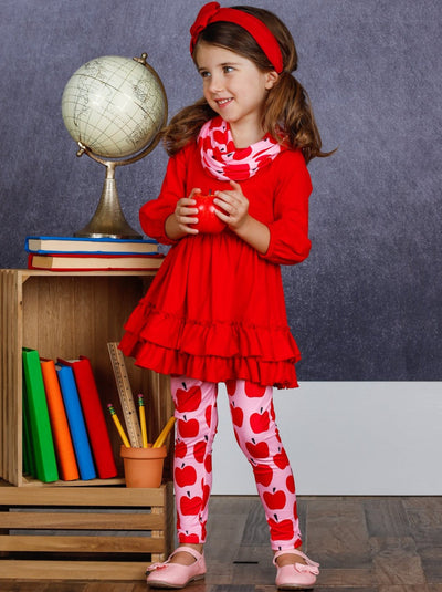 Girls Back To School Tunic Apple Legging & Scarf Set – Mia Belle Girls