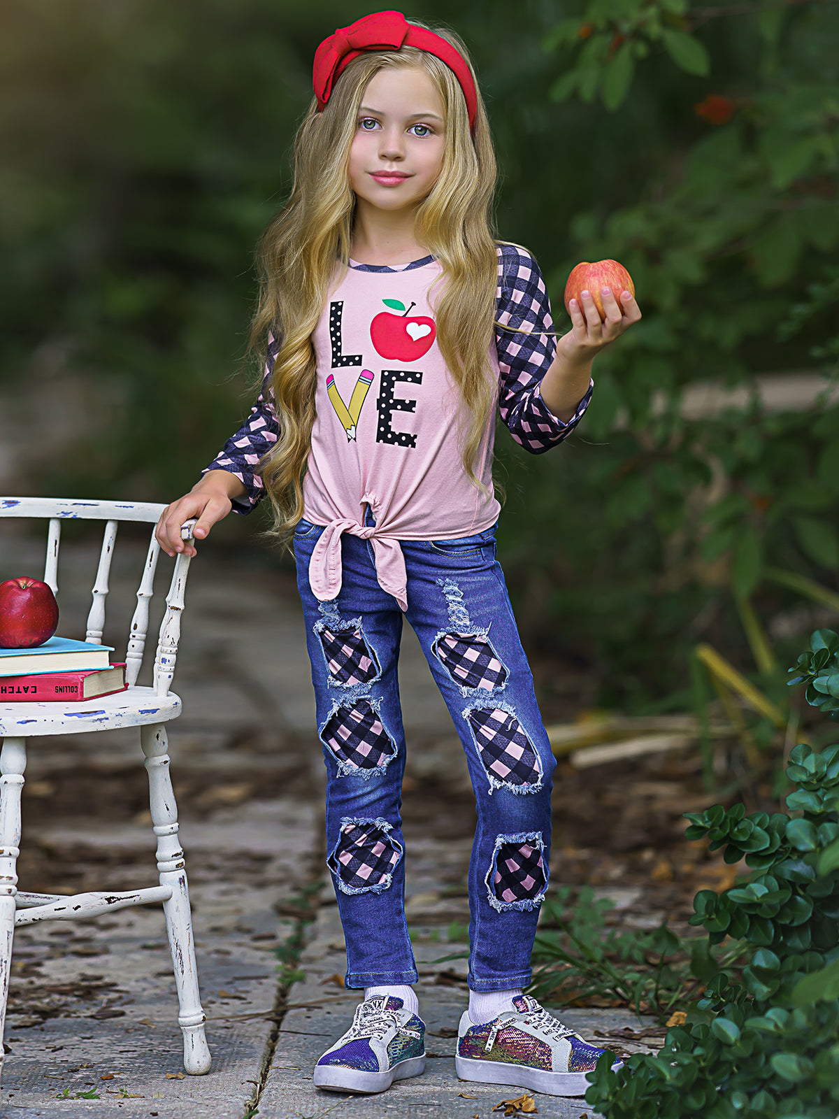 First Day of School | Knot Hem Top & Patched Jeans | Mia Belle Girls