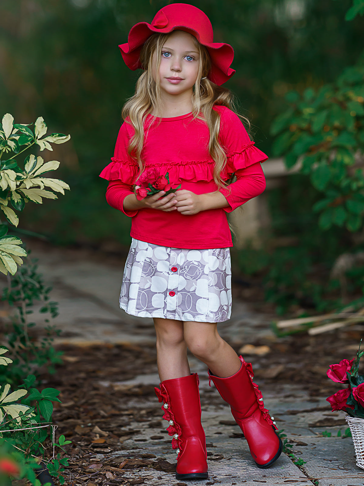 First Day of School | Ruffle Top & Apple Skirt Set | Mia Belle Girls