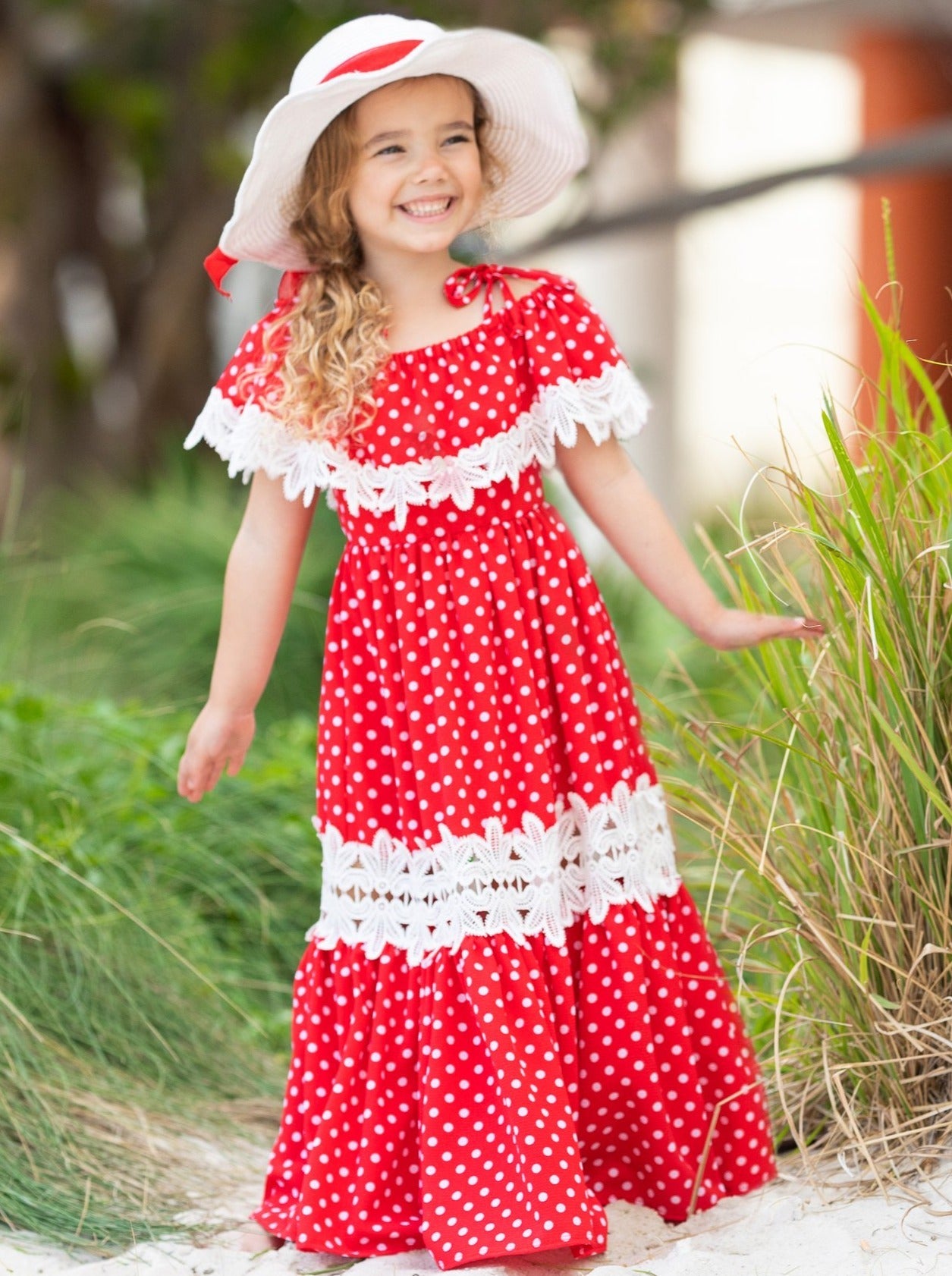Mommy & Me Summer Polka Dot Crochet Boho Maxi Dress - Mia Belle Girls
