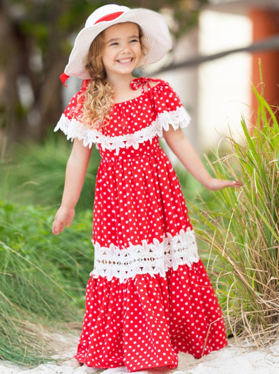 Mommy & Me Summer Polka Dot Crochet Boho Maxi Dress - Mia Belle Girls