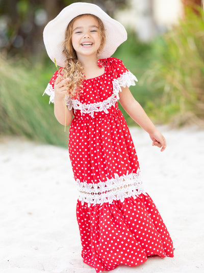 Mommy & Me Summer Polka Dot Crochet Boho Maxi Dress - Mia Belle Girls