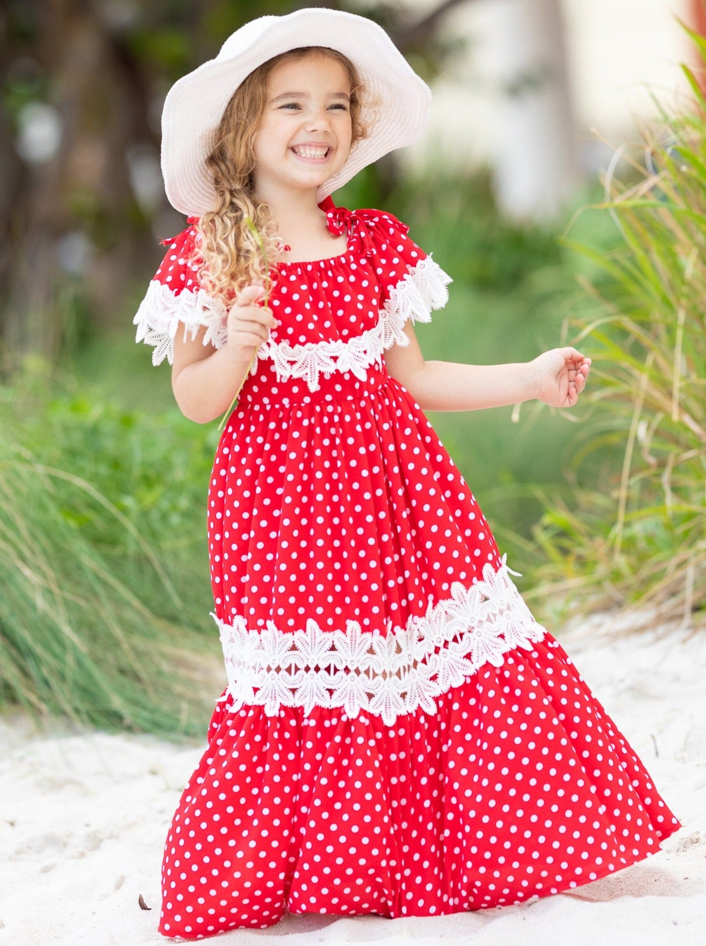 Mommy & Me Summer Polka Dot Crochet Boho Maxi Dress - Mia Belle Girls