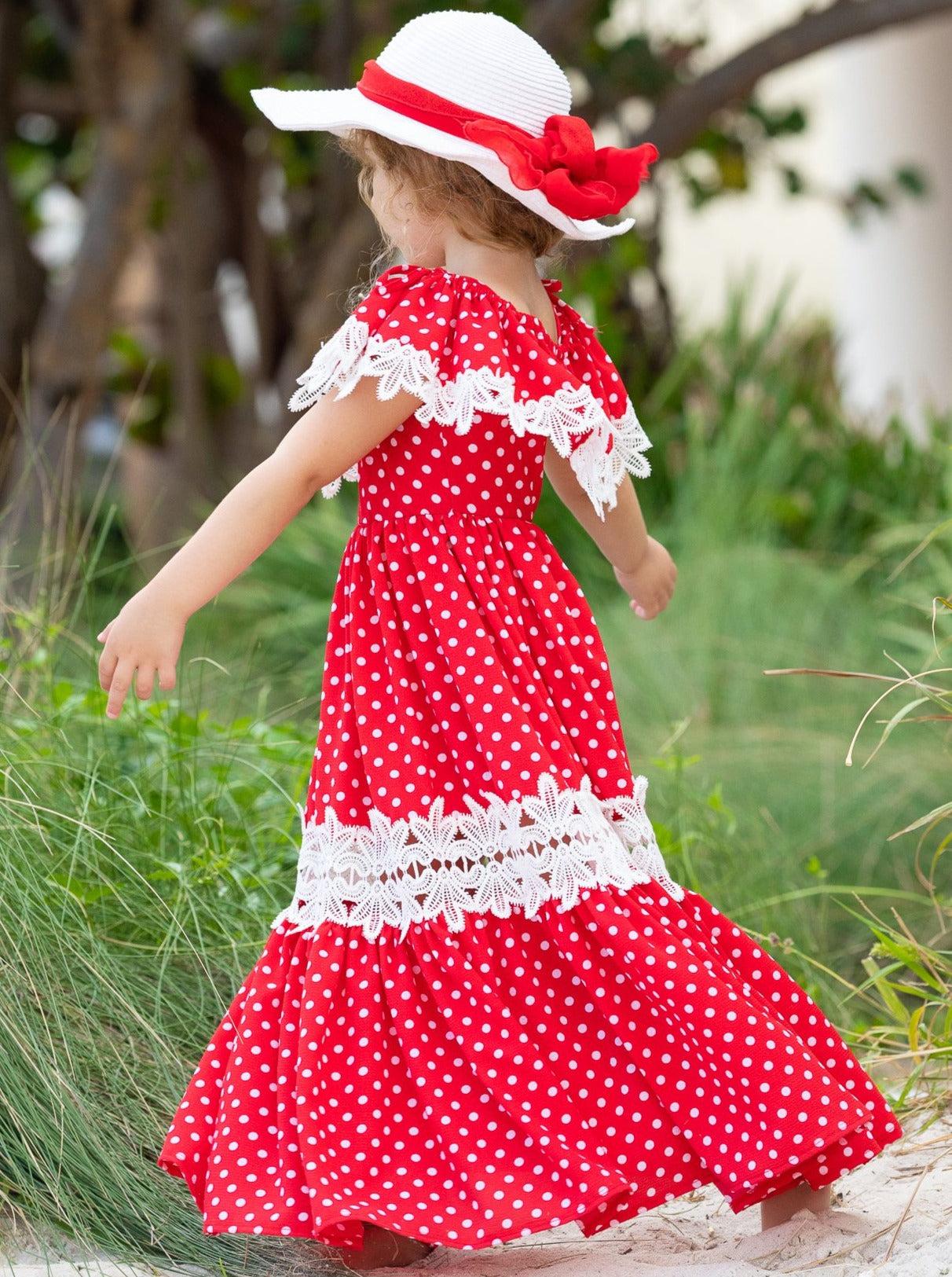 Mommy & Me Summer Polka Dot Crochet Boho Maxi Dress - Mia Belle Girls