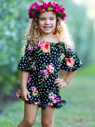 Children's Rompers | Girls Spring Floral Boho Drawstring Ruffle Romper