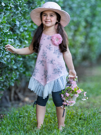 Girls Spring Outfits | Ruffled Tunic & Drawstring Capris Legging Set