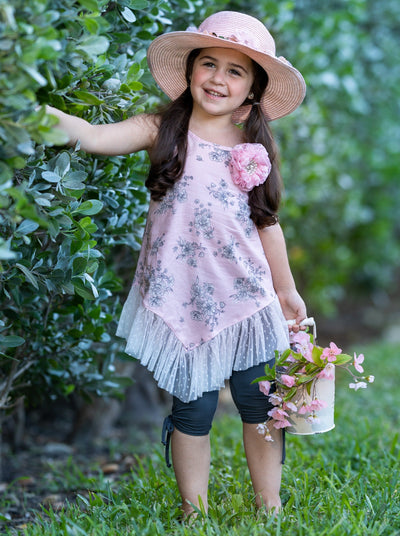 Girls Spring Outfits | Ruffled Tunic & Drawstring Capris Legging Set