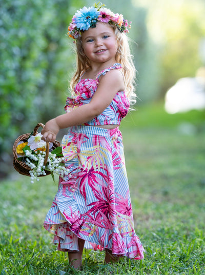 Toddler Spring Clothes | Girls Floral Crop Top & Ruffled Wrap Skirt