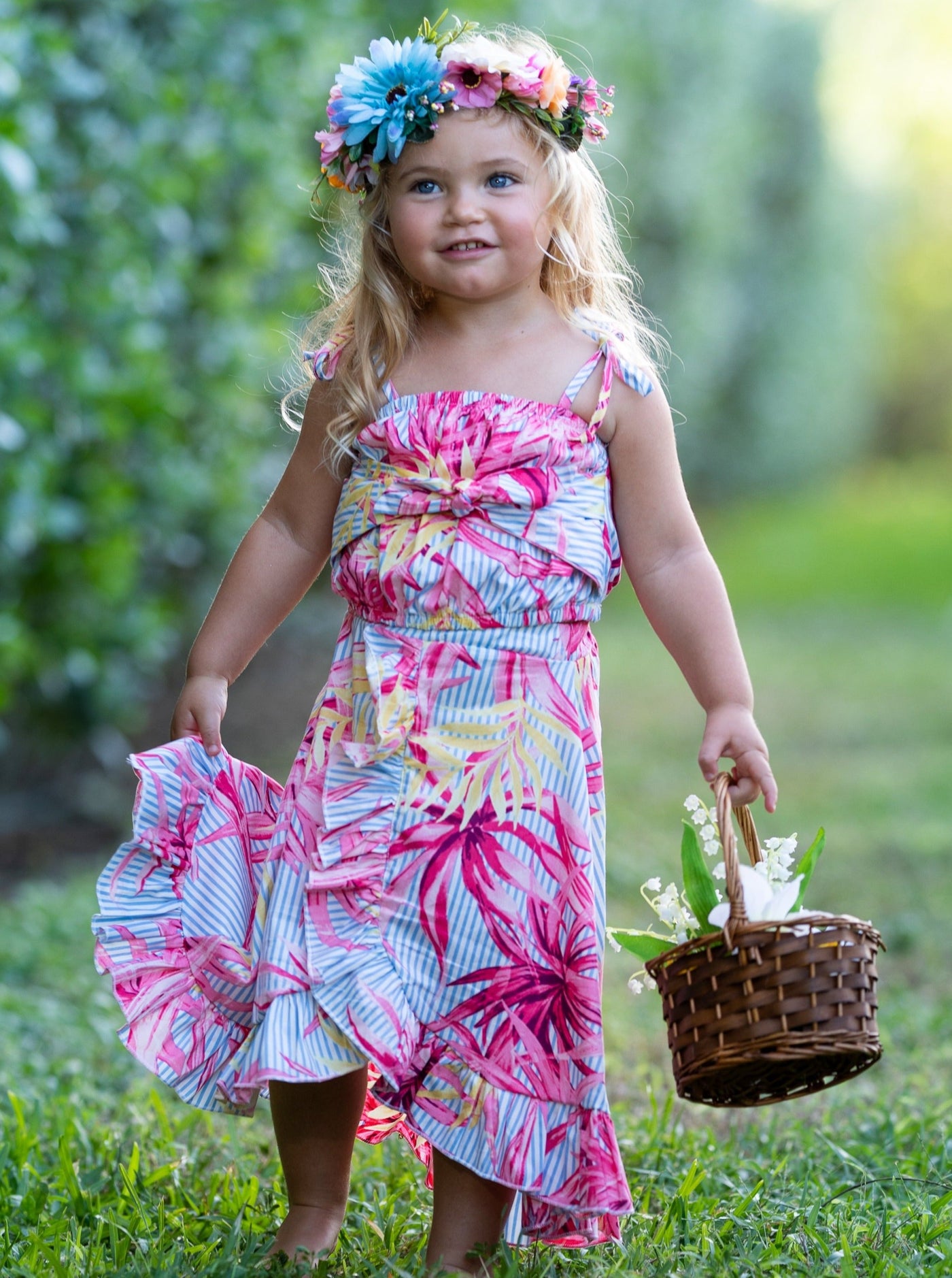 Toddler Spring Clothes | Girls Floral Crop Top & Ruffled Wrap Skirt