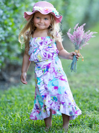Toddler Spring Clothes | Girls Floral Crop Top & Ruffled Wrap Skirt