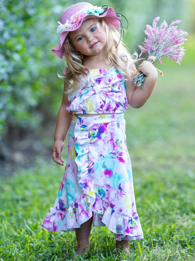 Toddler Spring Clothes | Girls Floral Crop Top & Ruffled Wrap Skirt