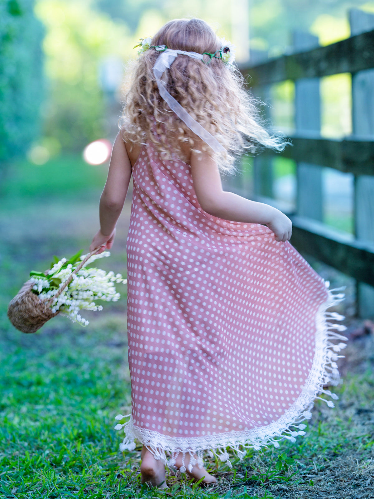 Girls Boho Polka Dot Hi-Lo Fringe Hem Maxi Dress - Mia Belle Girls