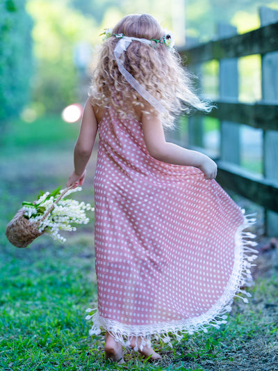 Girls Boho Polka Dot Hi-Lo Fringe Hem Maxi Dress - Mia Belle Girls