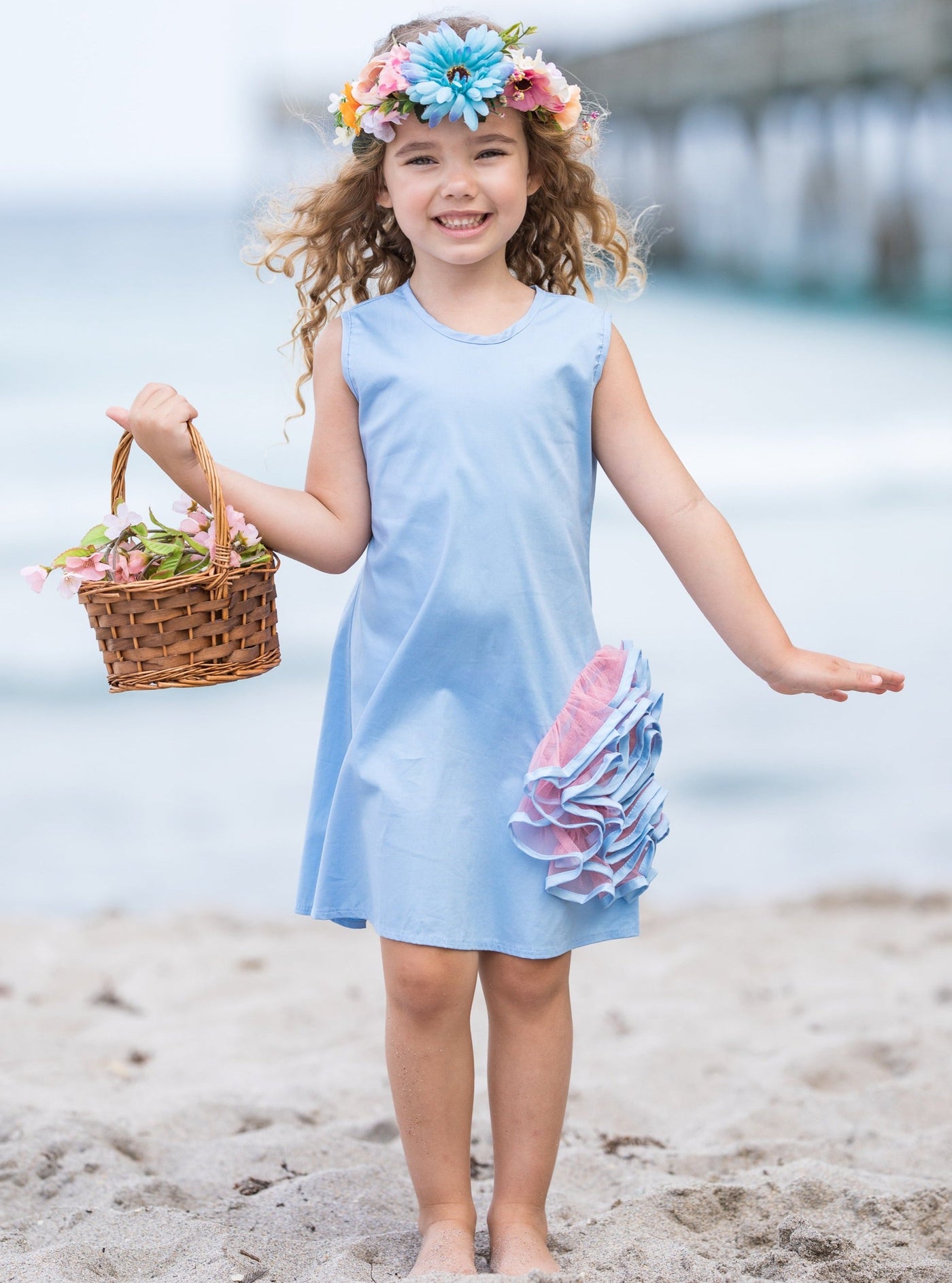 Girls Side Ruffled Flower Dress | Toddler Spring Dressy Dresses