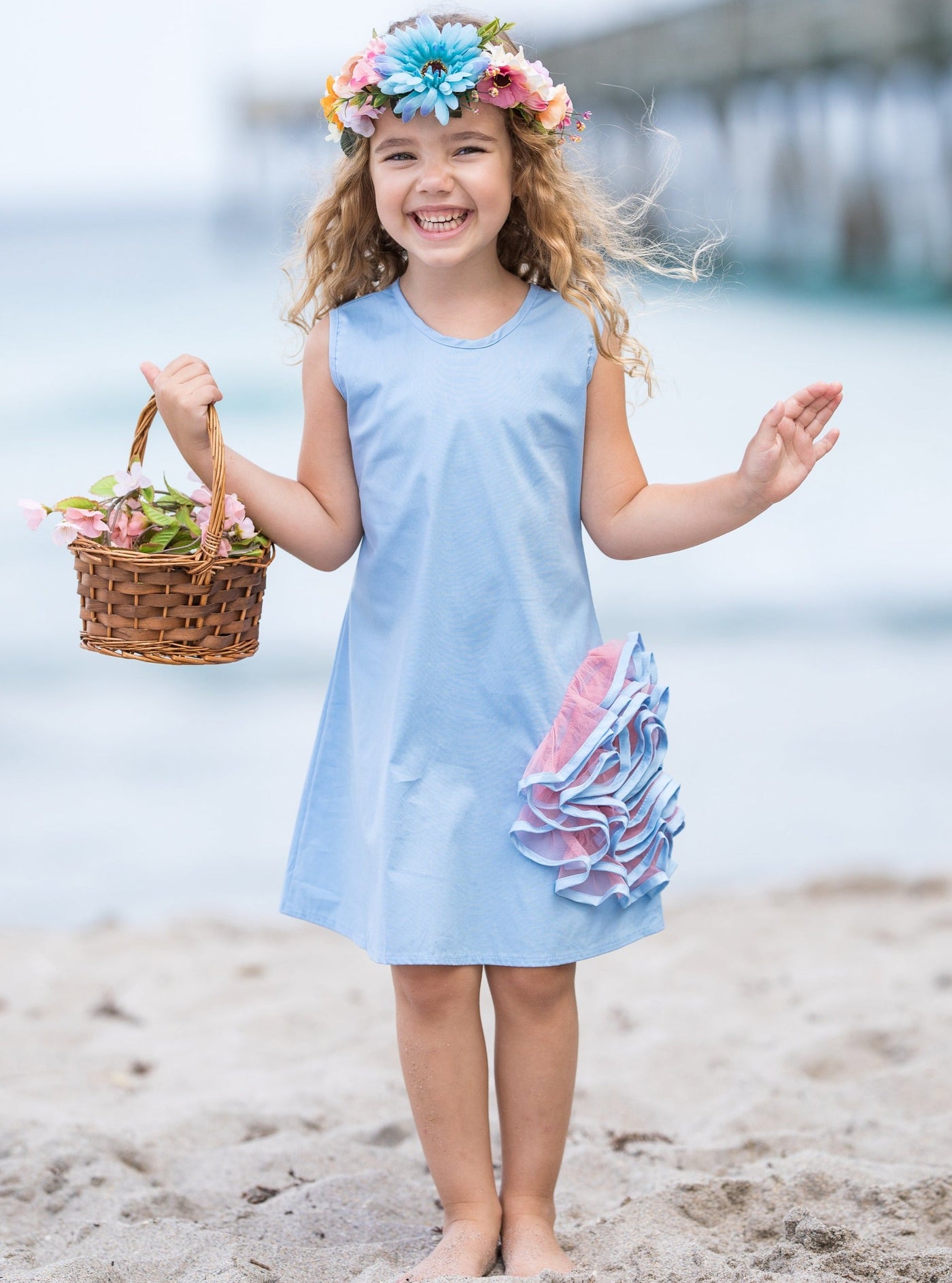 Girls Side Ruffled Flower Dress | Toddler Spring Dressy Dresses