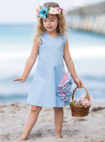 Girls Side Ruffled Flower Dress | Toddler Spring Dressy Dresses