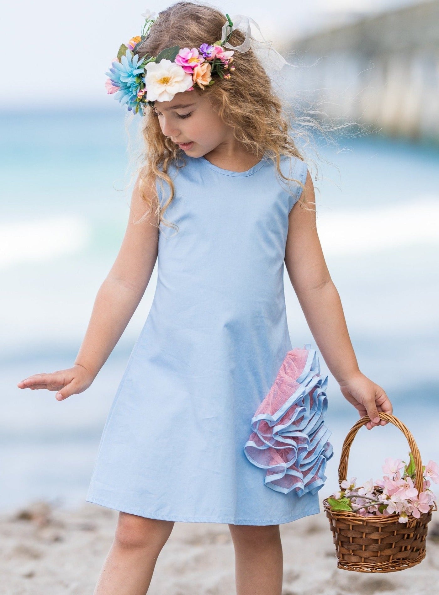 Girls Side Ruffled Flower Dress | Toddler Spring Dressy Dresses