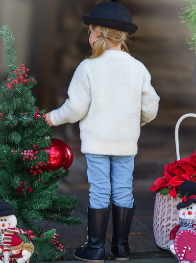 Winter Tops For Girls |Top Hat Snowman Fuzzy Sweater | Mia Belle Girls