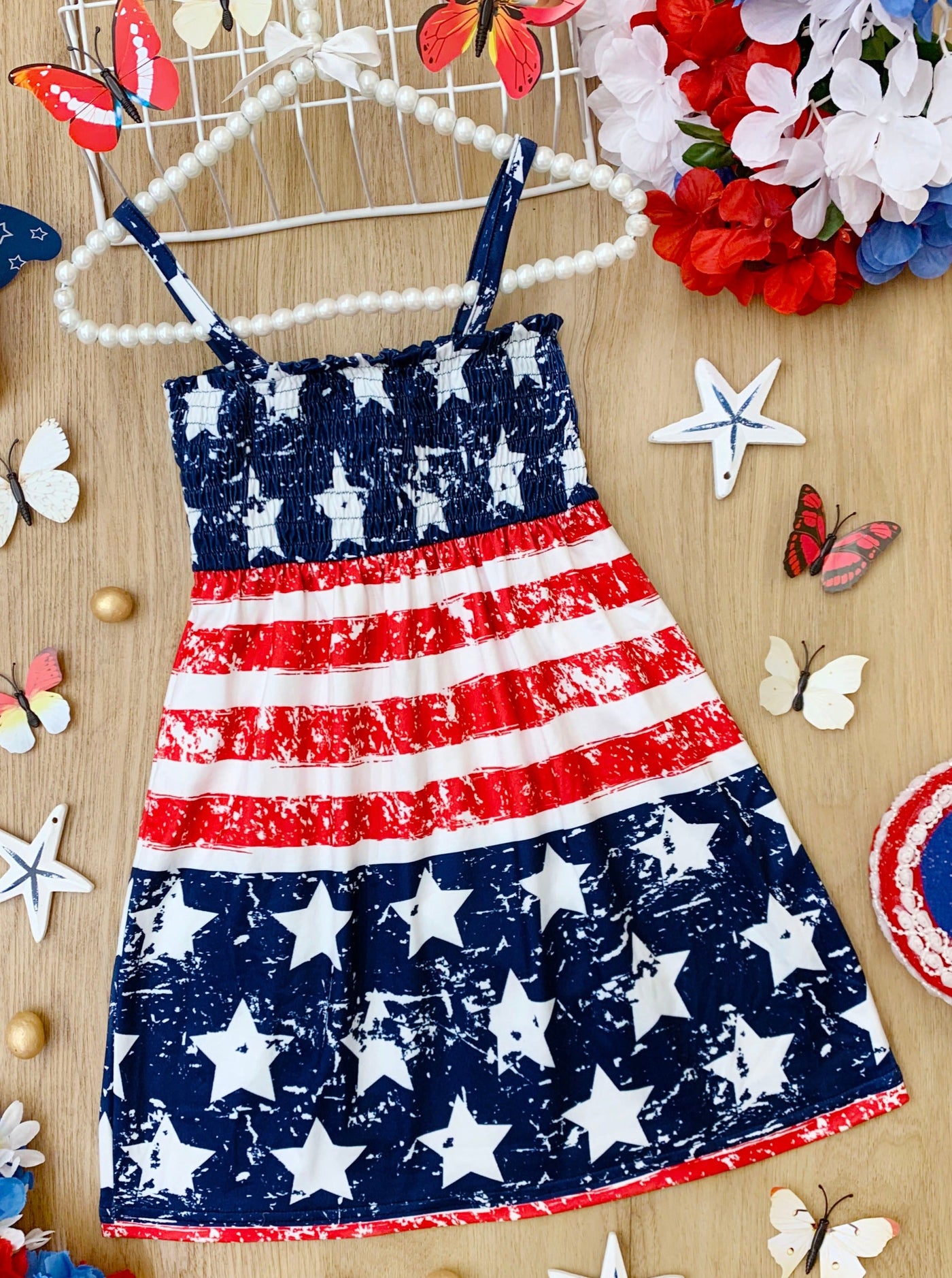 Mommy & Me 4th Of July Dresses | American Flag Smocked Sundress