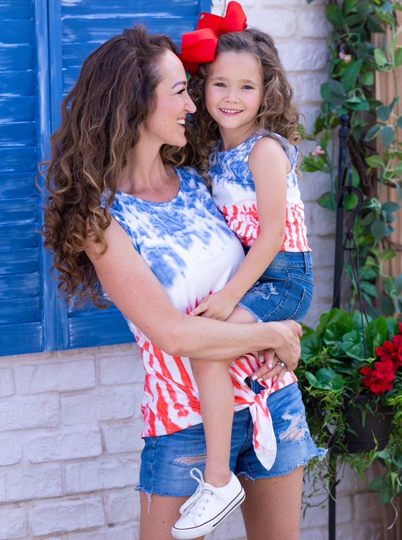 Mommy & Me 4th Of July Tops | Tie Dye American Flag Knot Hem Tank Top
