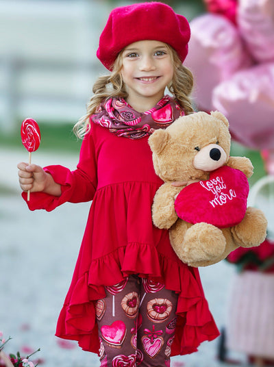  Kids Valentine's Clothes | Hi-Lo Ruffled Tunic, Scarf & Legging Set