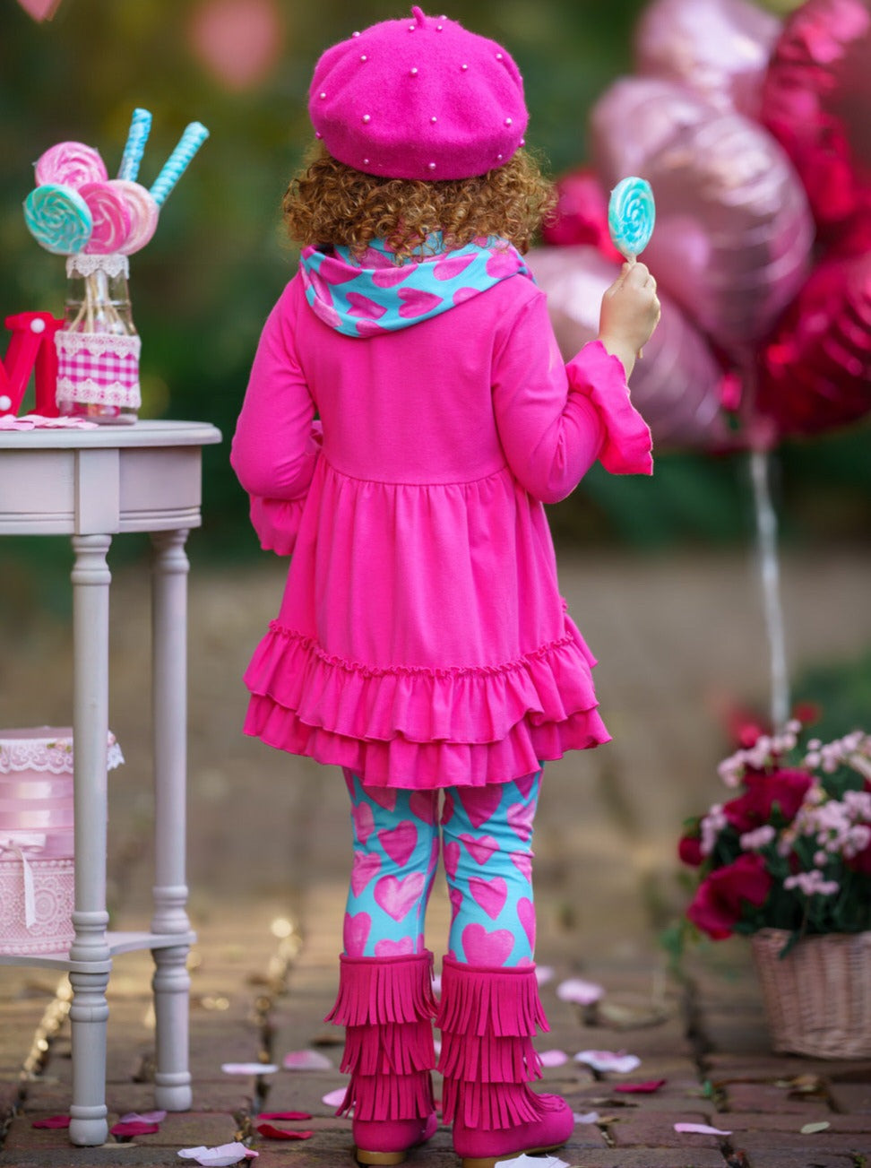 Kids Valentine's Clothes | Tunic, Heart Print Scarf & Legging Set