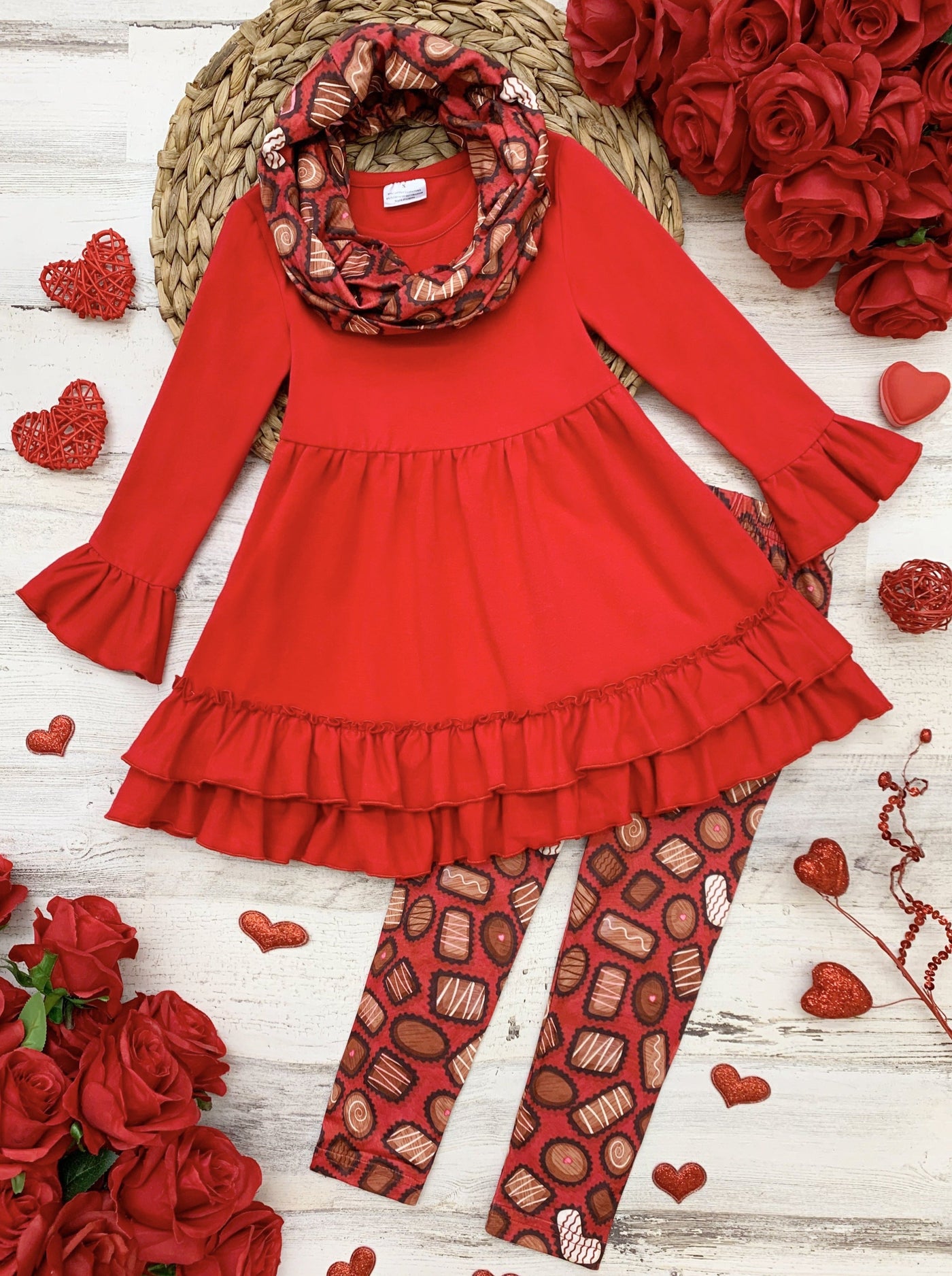 Kids Valentine's Clothes | Box Of Chocolates Tunic Scarf & Legging Set
