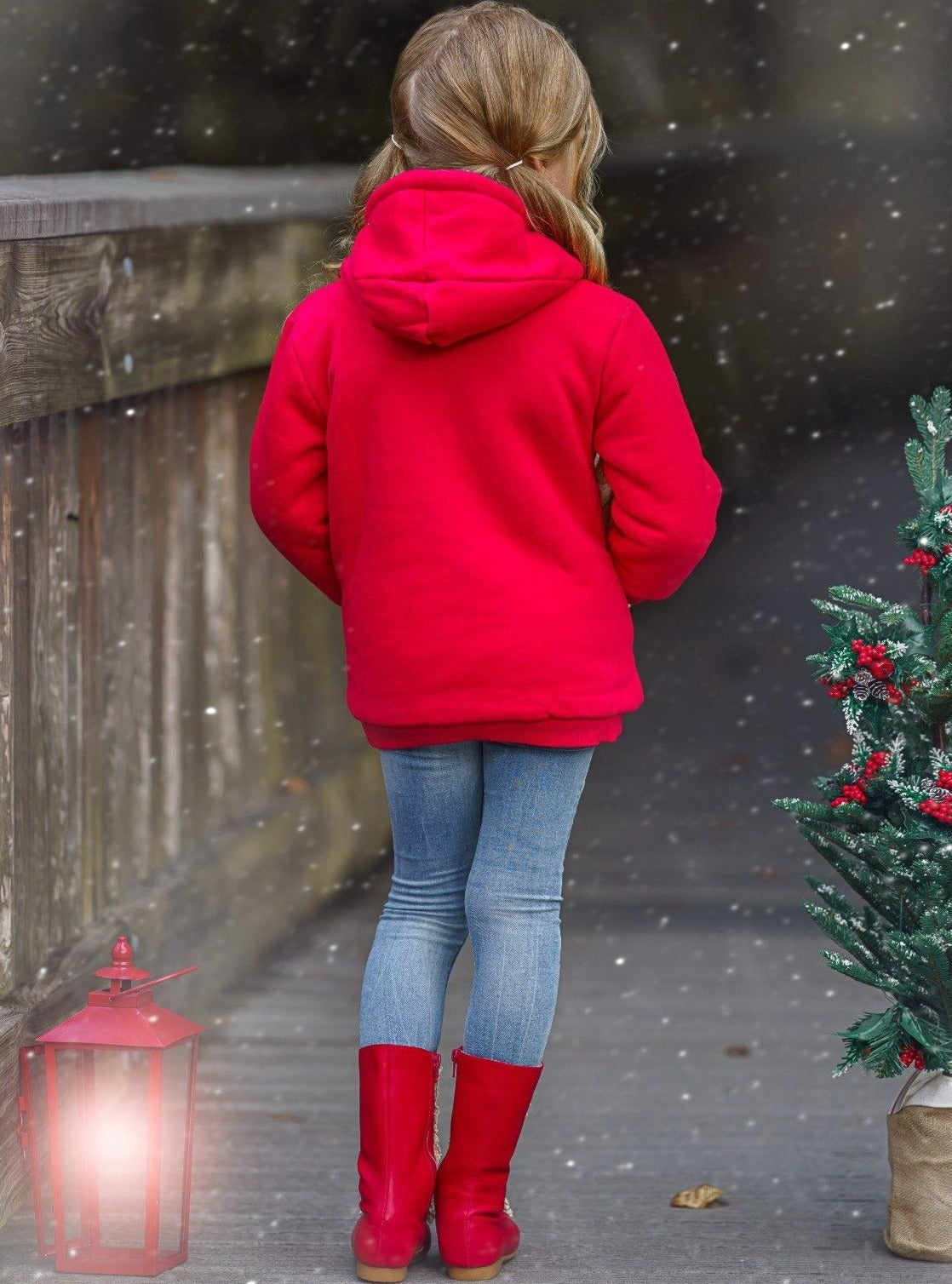 Cozy Winter Sweaters | Girls Plush Fleece Lined Reindeer Hoodie