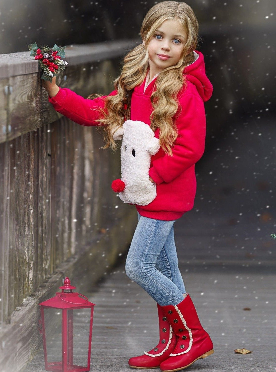 Cozy Winter Sweaters | Girls Plush Fleece Lined Reindeer Hoodie