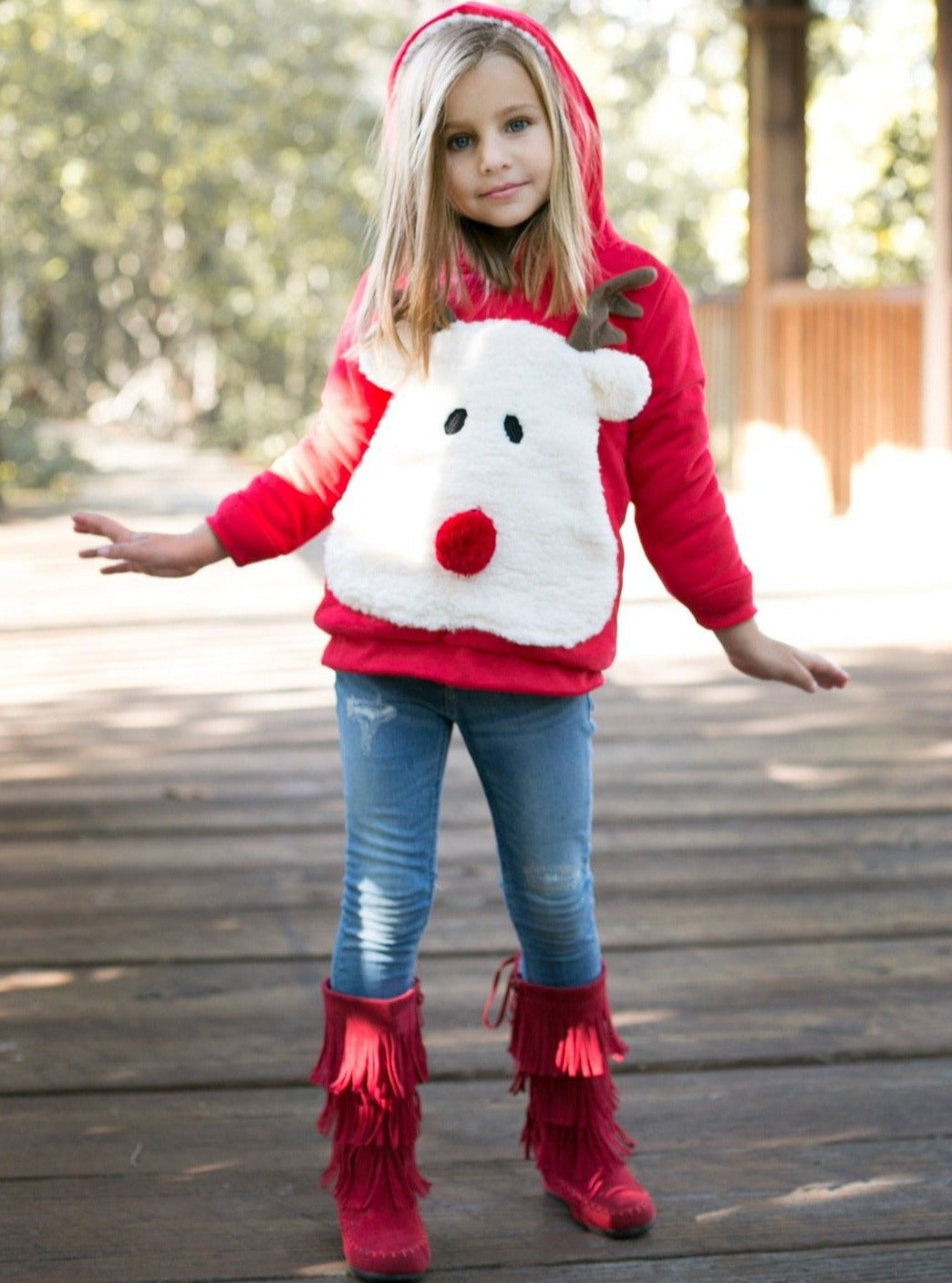 Cozy Winter Sweaters | Girls Plush Fleece Lined Reindeer Hoodie