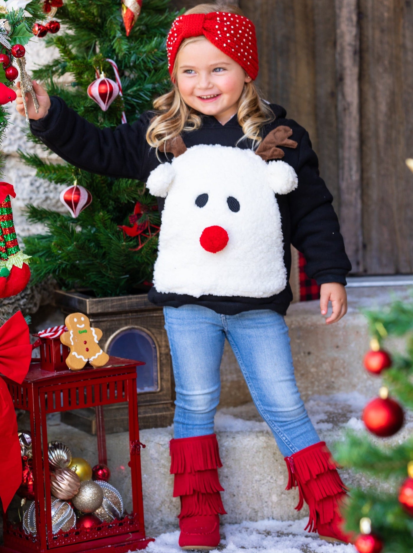 Cozy Winter Sweaters | Girls Plush Fleece Lined Reindeer Hoodie