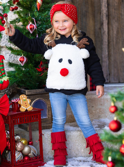 Cozy Winter Sweaters | Girls Plush Fleece Lined Reindeer Hoodie