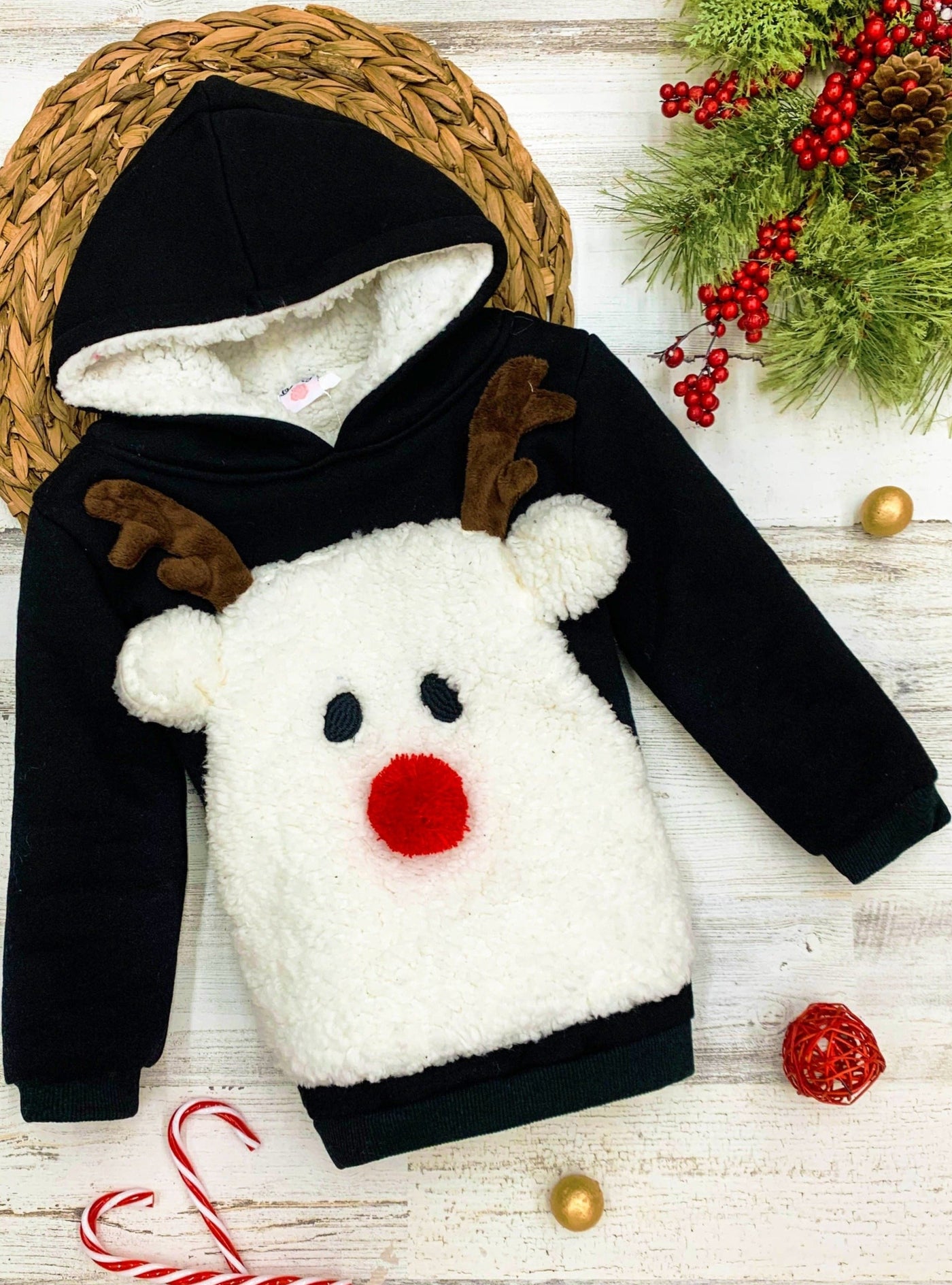 Cozy Winter Sweaters | Girls Plush Fleece Lined Reindeer Hoodie